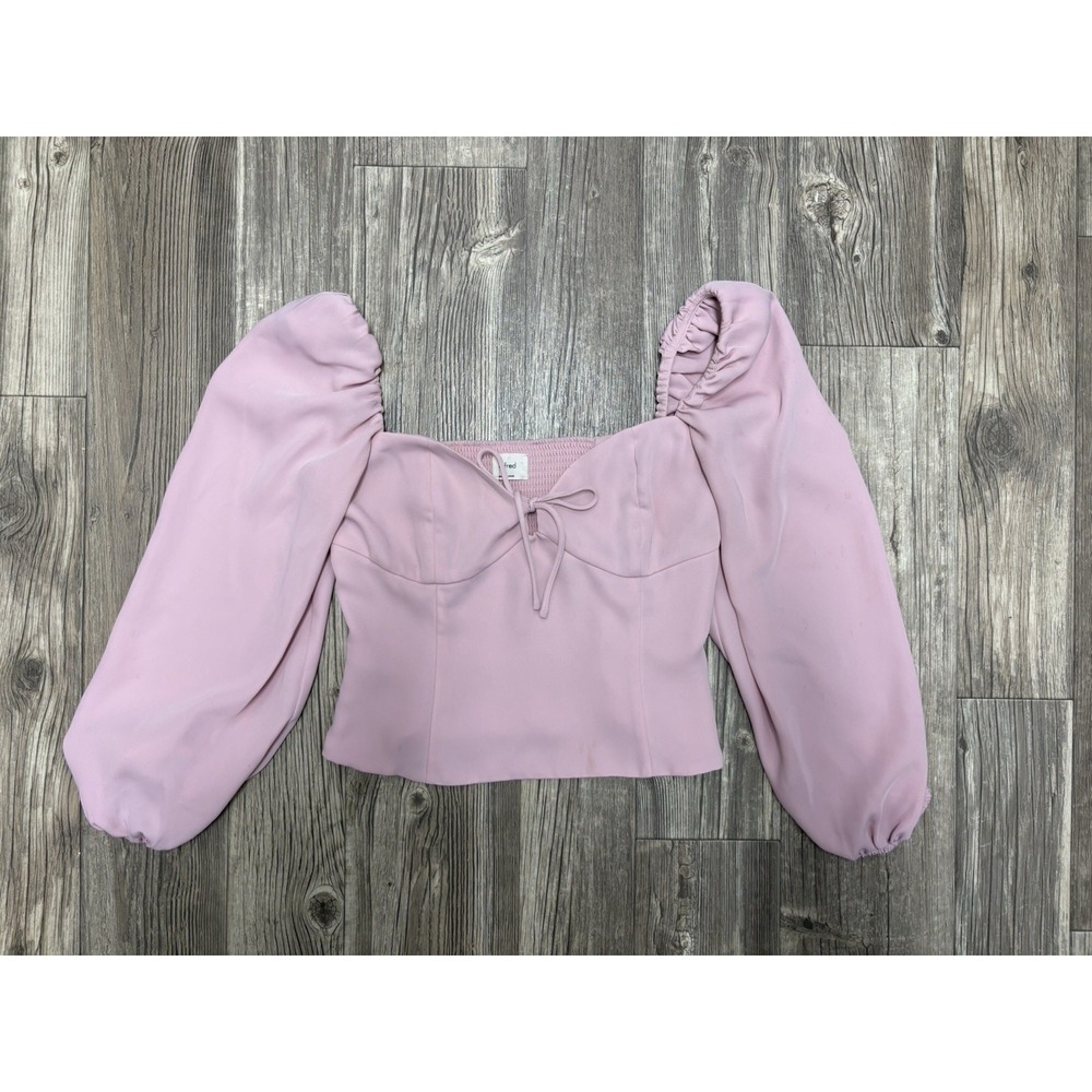 Wilfred Aritzia Novella Blouse Ecru Puff Sleeve Tie Front Smocked Back Babydoll